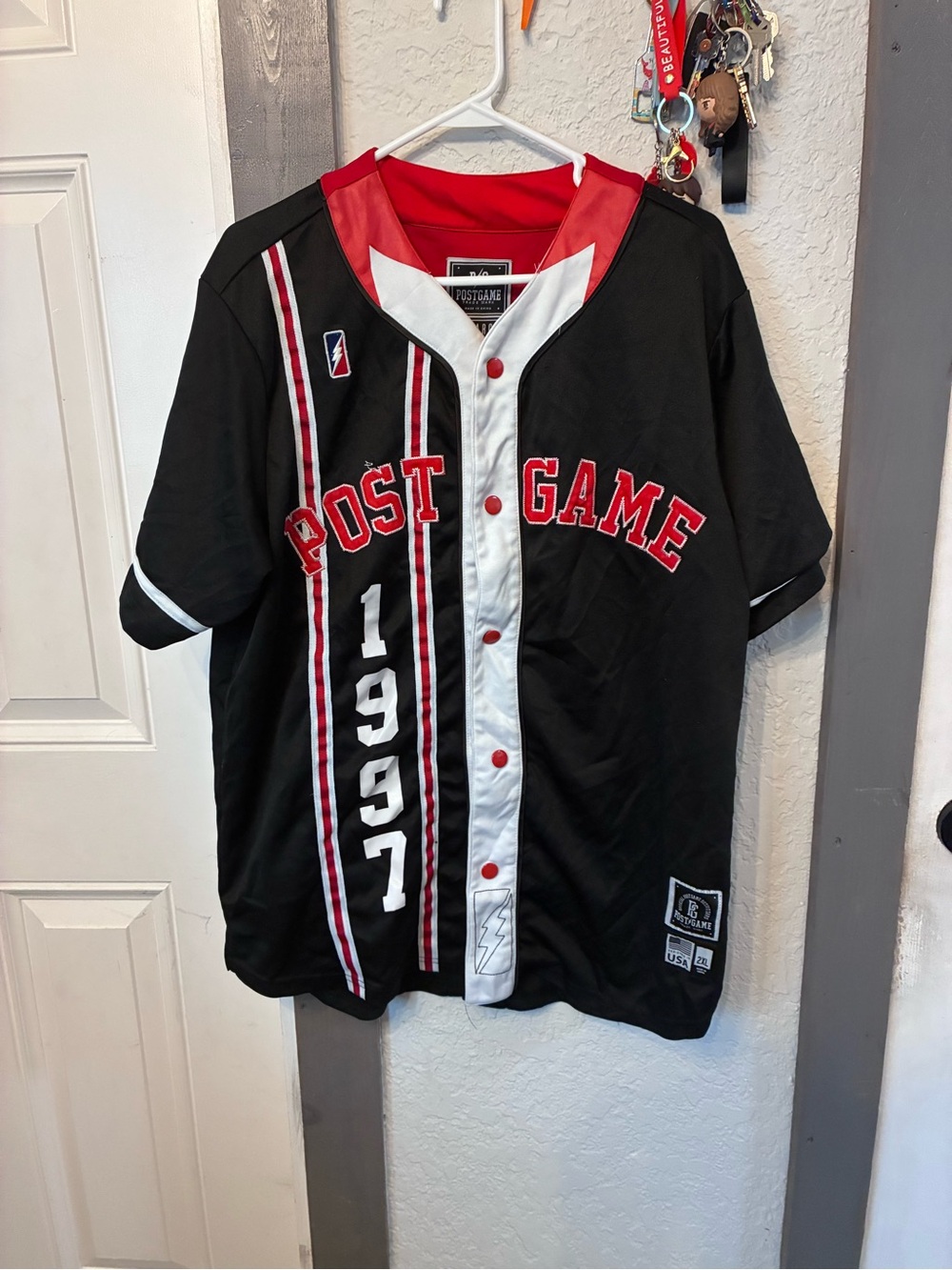 Majestic Post Game Black Red White Baseball Jersey
